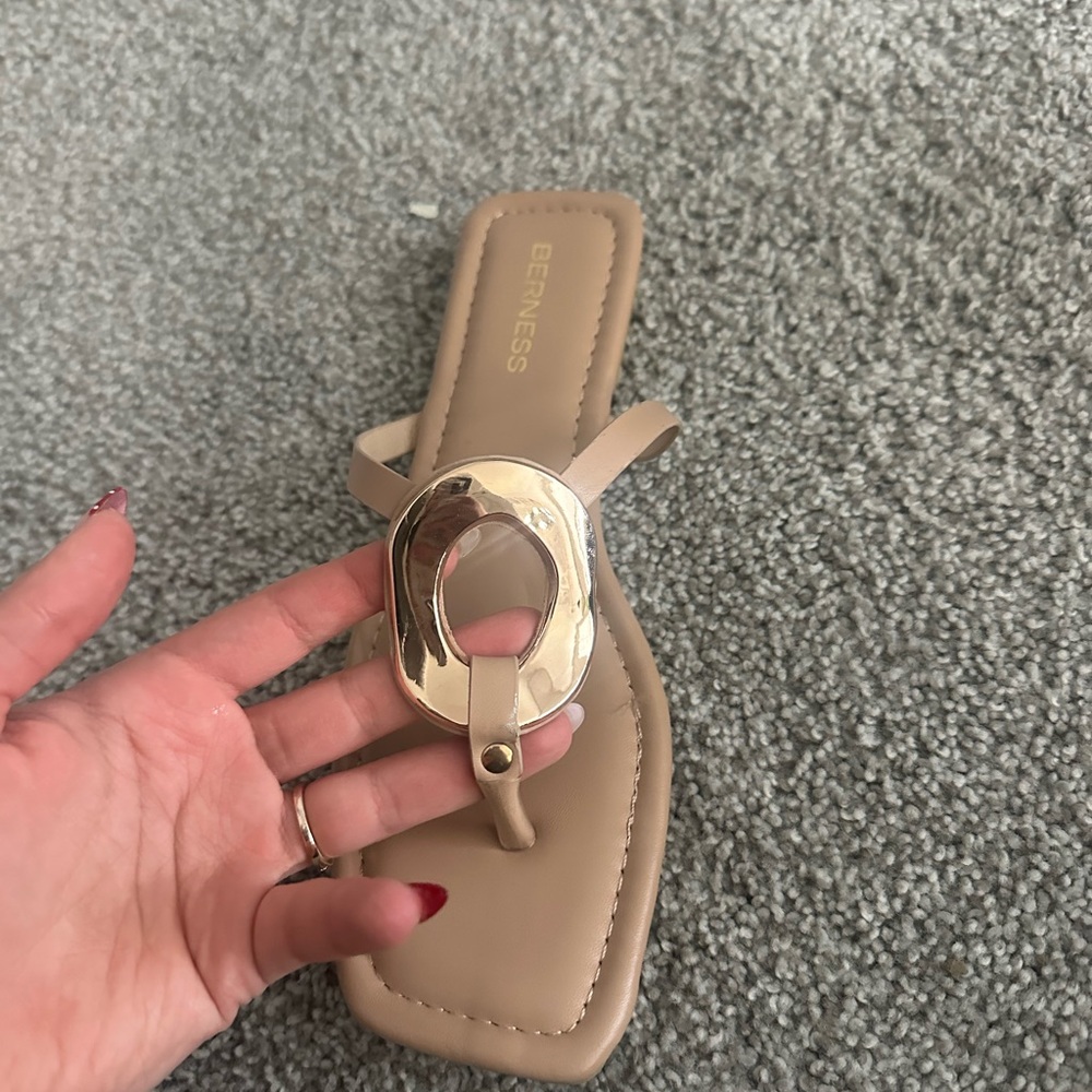 Fashion Nova Tan Sandals with Gold Detail